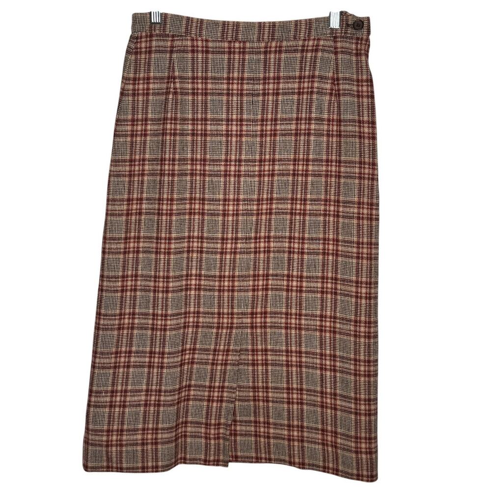 1970s Pendleton Virgin Wool Plaid Skirt USA Midi 27” Brown Red Medium